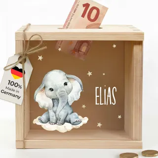 Little-Deco Spardose, Geldkassette, Sparbox, Geld sparen, 15x15cm | Sparschwein Kinder, personalisierte Geschenke Kinder, personalisierte Spardose, Holzspardose, Geschenk zur Geburt