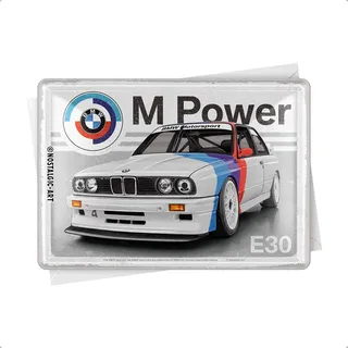 Nostalgic-Art Retro Blechpostkarte, 10 x 14 cm, BMW Motorsport – M Power E30 – Geschenk-Idee für BMW Fans, Original Lizenzprodukt (OLP), Postkarte aus Metall, Mini-Blechschild als Grußkarte