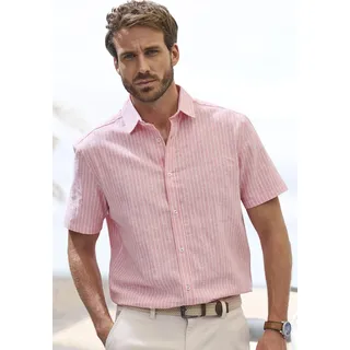 Kurzarmhemd JOHN DEVIN "in Leinenoptik", Herren, Gr. XXL (45/46), N-Gr, rot (rot, weiß, gestreift), Web, Obermaterial: 100% Baumwolle, gestreift, regular fit, Rundhals, abgesteppte Kante, Hemden Kurzarmhemd, Streifenhemd aus reiner Baumwolle, regular-fit, Topseller