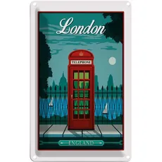 Blechschild 20x30 cm - London red Telephone England Telefon