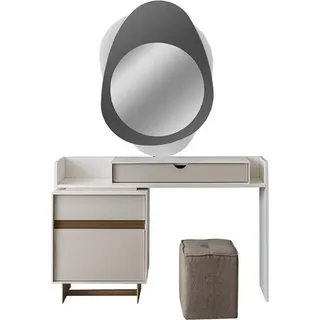 Beiges Schlafzimmer Set Designer Schminktisch Glas Spiegel Textil Hocker - Beige