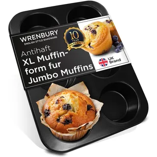 Wrenbury Pro XL Jumbo Muffinform Groß 6 Mulden – Tiefe Antihaft Backform, Karbonstahl, PTFE-Frei, Ofenfest bis 230°C, Spülmaschinenfest