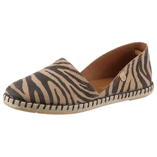 Espadrille VERBENAS, Damen, Gr. 39, sand, schwarz, zebra, Veloursleder, Veloursleder, Schuhe Espadrille, Slipper, Sommerschuh, Urlaubsschuh, Flat im Zebra-Look