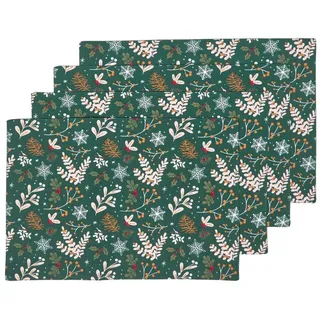 Homescapes Tischset Weihnachtswald 4er-Set, grüne Platzsets Weihnachten 30/45 cm , Textil , Rechteckig , 30x45 cm , Oeko-Tex® , Heimtextilien, Wohntextilien, Tischwäsche, Tischsets