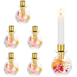 NUPTIO Trockenblumen Kerzenständer Stabkerzen Kerzenhalter: 6er Kerzenhalter Adventskranz Weihnachten Geschenke für Frauen Glas Stabkerzenhalter Gold Tischdeko Esstisch Frühling Boho Deko