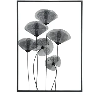Casablanca modernes Design Casablanca Metallbilder Wanddeko Bilder Metall – moderne Wanddekoration Wohnzimmer – Wandbild 3D Metallbild Wand Deko Blumen Blätter Wall Decoration 50 x 90 7m Schwarz