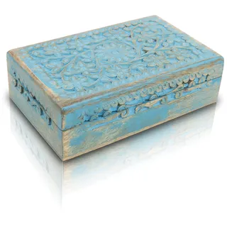 Tolle Geburtstagsgeschenkideen, handgefertigt, dekoratives Schmuckkästchen aus Holz, Schmuck-Organizer, Andenken-Box, Schatztruhe, Schmuckhalter, Uhrenbox, Aufbewahrungsbox, Einzug, Frauen (Blue)