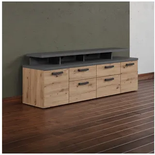 Home Affaire TV-Schrank Ambres (1-St) Lowboard inklusive Aufsatz in Eiche/Grau - Mit Vollauszug-Funktion braun|grau 180 cm x 66 cm x 47 cm