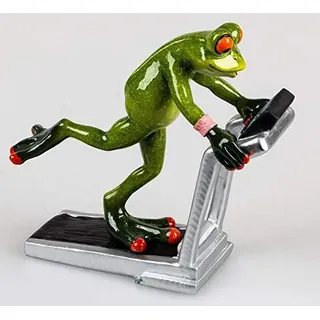 Formano Deko-Figur Frosch hellgrün auf Laufband ca.16x15cm aus Kunststein mit glänzender, handbemalter Oberfläche