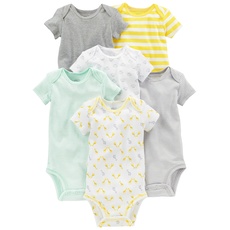 Simple Joys by Carter's Baby Mädchen Neutral Short-Sleeve Infant-and-Toddler-Bodysuits, Grau/Gelb, 6-9 Monate (6er Pack)
