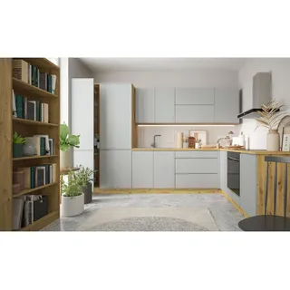 Feldmann-Wohnen Winkelküche Avellino eiche artisan / Acryl stone grey matt 11-teilig , Holzwerkstoff , L-Form,Rechteckig , 330x207x225 cm , Küchen, Küchenzeilen & Küchenblöcke, Eckküchen, Eckküchen ohne Geräte