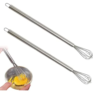 2 Stück Schneebesen Klein, Mini Schneebesen für Tassen, Edelstahl Kleiner, Robuster Rührbesen Klein Edelstahl, für Aufschäumen, Sahne Schlagen und Rühren (2Stück 23cm)