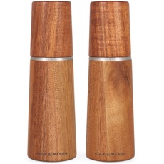 Cole & Mason Marlow Acacia Salzmühle und Pfeffermühle Holz, 2er Set, Akazienholz, 18.5cm, Gewürzmühle, Traditionelle verstellbare Mühlenset mit Keramikmahlwerk, H322225