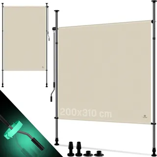 KESSER® Klemmmarkise Senkrechtmarkise außen Ausziehbar & Blickdicht | Vertikalmarkise mit Handkurbel ohne Bohren | Balkon-Sichtschutz & Windschutz für Garten & Terrasse Wasserfest - Beige