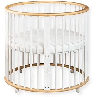 Buxibo – Babybox – Runde Spielkiste aus Holz – Laufstall – Inkl. Matratze – 91x91x85 cm – Natur