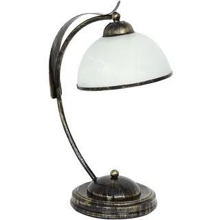 Licht-Erlebnisse Tischleuchte Glas Metall in Messing Antik Weiß Wohnzimmer 43 cm E27 max. 60 Watt blendarm Landhaus Nachttischlampe Schlafzimmer KORFU