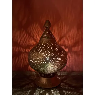 Orientalische kleine Tischlampe Lampe Zumurrud Kupfer E14 | Marokkanische Tischlampen klein aus Metall, Lampenschirm Kupfer | Nachttischlampe modern, für Vintage, Retro & Landhaus Stil Design - Kupfer