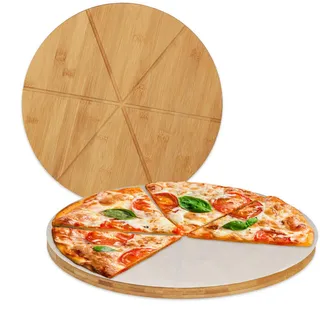 Relaxdays 2Xpizzabrett , Hellbraun , Holz, Papier , 33x1.5x33 cm , Geschirr, Teller, Pizzateller