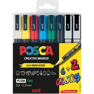 Uni-Ball POSCA PC-3M Acrylstift farbsortiert 0,9 - 1,3 mm, 8 St.