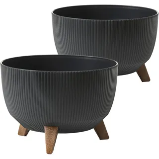 Tymar Übertöpf mit Füßen, Pflanzschalen für draussen, Blumentopf groß, Blumenkübel, Blumenschale, terrassenkübel rund ((2pack) Anthrazit; ø 29 cm)