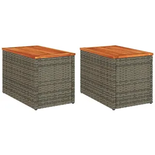 vidaXL Garten-Beistelltische 2 Stk. Grau 55/34/37Cm Poly Rattan Holz , Kunststoff , Rechteckig,rechteckig , Säule , 34x37x55 cm , Gartenmöbel, Gartentische, Garten-Beistelltische