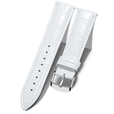BINLUN Leder Uhrenarmband Krokodilmuster Schnellverschluss Ersatz Kalbsleder Uhrenarmbänder 10 Farben 13 Größen für Herren & Damen(Silberne Schnalle,Weiß,13mm)