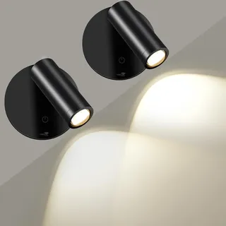 SMY Lighting LED Wandleuchte Innen, Spot Kabellose mit Akku, 3 Farbtemperaturen, Timing Funktion, Touch-und Fernbedienung, Dimmbar Strahler für Schlafzimmer Wohnzimm Wandbild, Schwarz, 2 Stück