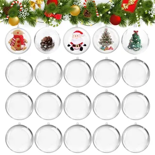 gaoduanluoluo 20 Stück Weihnachtskugeln Kunststoff, Acrylkugeln Durchsichtige Weihnachtskugeln zum Befüllen, DIY Christbaumkugeln Christbaumschmuck Weihnachten Basteln Deko (6cm x 20pcs)
