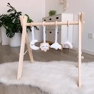 Caudblor Spieltrapez Holz Babyspielzeug Puzzle Gym inkl. Anhänger Babygymnastik aktiv Spielzeug Babyzimmer Kinderzimmer Dekoration