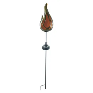 LED Solar Erdspieß "FLAMME" H: 84cm, Lampe für den Außenbereich im Landhaus Stil, aus Metall und Kunststoff in bronze, 12,7 x 6,5 x 84 cm, mit LED Platine – mit Schiebeschalter – Dämmerungssensor - Bronze