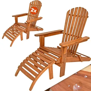 CASARIA® 2x Sonnenliege Holz Wetterfest Klappbar 160kg Belastbarkeit Fußstütze Armlehnen Garten Balkon Terrasse Holzstuhl Liege Ergonomisch Adirondack - Braun