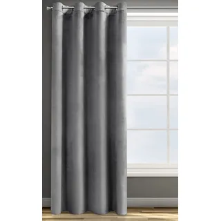 Design91 Samtvorhang Ösen Ösenschal Blickdichte Vorhänge Samt Velours 140x250 Samtvorhänge ROSA (Stahl)