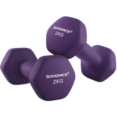 SONGMICS Kurzhanteln, 2er Set, 2 x 2 kg, rutschfeste Hanteln mit matter Beschichtung aus Neopren, Heimtraining, Krafttraining, lila SYL64PL