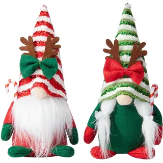 DN DECONATION Lebkuchen Wichtel Set mit LED Licht, Schwedische Tomte Plüsch | Plüsch Elf Figuren 21cm 2er Set, Nordische Weihnachts Wichtel Deko für Regal Etagere Schreibtisch Wohnkultur Festtagsgeschenk