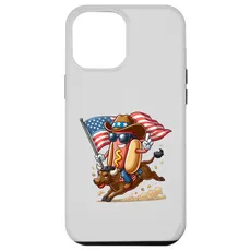 Hülle für iPhone 14 Plus Funny Hotdog US Flag Riding Bull 4th of Juli Rodeo boys kids