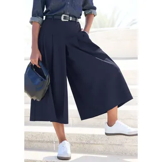 Hosenrock LASCANA, Damen, Gr. 34, navy, Web, Obermaterial: 75% Polyester, 18% Viskose, 7% Elasthan. Taschenbeutel: 100% Polyester, unifarben, figurumspielend ca. Mitte Wade, Röcke Hosenrock, mit Bundfalten, weite Anzughose, business chic, Topseller