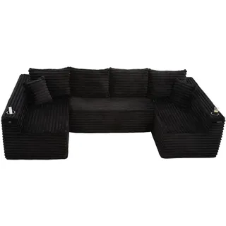 Oxeza Wohnlandschaft 320/155/88 cm Schwarz mit Getränkehalter und Seitentasche , Textil , Mode , Rechteckig , 320x88x155 cm , Wohnzimmer, Sofas & Couches, Wohnlandschaften, Wohnlandschaften in U-Form