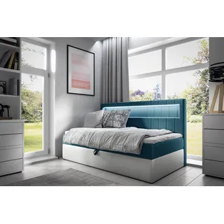 Boxspringbett Gästebett Kinderbett FABIAN Nr.2 100x200cm Weiss-Türkis - Weiß, Türkis