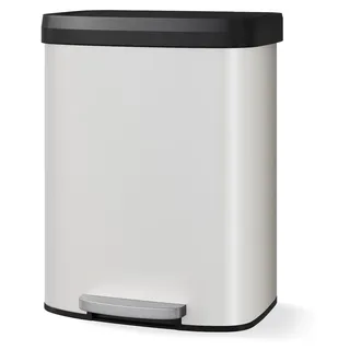 Abfalleimer Küche Edelstahl - Tretmülleimer 60 L - Soft Close - Geruchskontrolle - Fingerabdruckfrei - Leise Deckelbewegung - Weiß - Weiß