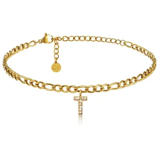 GD GOOD.designs Fußkettchen Gold mit Buchstaben T wasserfest mit 18K Vergoldung I Fussbändchen für Damen verstellbar aus Edelstahl (Buchstabe T) - Valentinstag - Geschenk für Sie