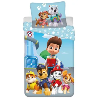 Jerry Fabrics Kinderbettwäsche Paw Patrol Ryder Chase Marshall Rubble Skye Everest Liberty Hunde Tiere Bettdecke 140 x 200 + Kopfkissen 70 x 90 cm 100% Baumwolle