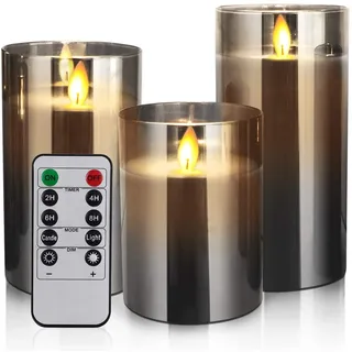 Yinuo Candle Led Kerzen mit Timerfunktion, Flackernde Flamme, Led Kerzen mit Fernbedienung, Bad Deko, Wohnzimmer, Tischdeko Wohnzimmer, Größe 10/12,5/15cm Hoch, 7,5 cm Durchmesser