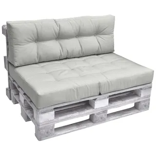 Beautissu Palettenkissen Outdoor 1x Sitzkissen & 1x Rückenkissen, Hellgrau - Hellgrau