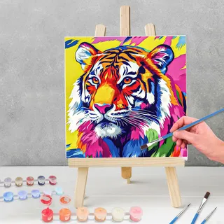 KEYIFA Bunter Tiger Malen Nach Zahlen Erwachsene mit Rahmen, Malen Nach Zahlen Kits mit Pinseln und Acrylfarben, DIY Ölgemälde Set Malen Basteln Leinwand Bild Erwachsene, Home Deko 30x30cm