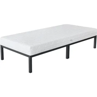 ML-Design Metallbett mit Lattenrost auf Stahlrahmen, 90x200 cm, Anthrazit, mit Matratze H:16cm - Dunkelgrau