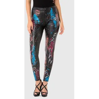 Leggings CIPO & BAXX "Cipo & Baxx Hose", Damen, Gr. 28, N + K Gr, schwarz, Obermaterial: 95% Baumwolle CO. 5% Elasthan EL., modern fit, Hosen Leggings, mit extravaganten Print