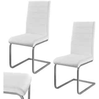 Juskys Freischwinger Stuhl Vegas 2er Set mit Kunstleder Weiß