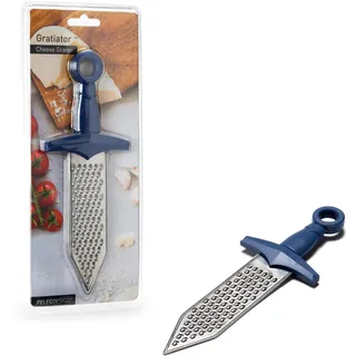 Peleg Design Gratiator – Kleine Käsereibe im Schwertdesign – Edelstahl Reibe für Parmesan, Muskatnuss, Ingwer und Gemüse – Zitronenreibe mit Zestenreißer und robustem Kunststoffgriff