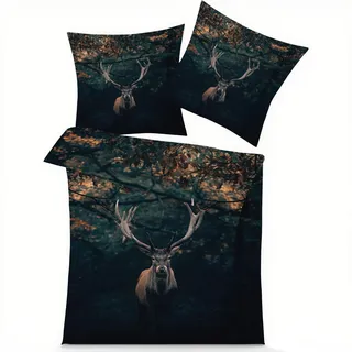 GEDAEUBA Sommer Bettwäsche 200x200 Hirsch - Waldtiere Bettbezug 200x200cm 3 teilig, Wendebettwäsche und Kissenbezug 80x80, Weiche & Atmungsaktive Mikrofaser Bettwäsche-Sets mit Reißverschluss