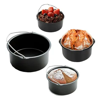 Heißluftfritteuse Backform, Auflaufform Für Heißluftfritteuse, Kuchenfass Hitzebeständige Frittierpfanne Luftzubehör Antihaftbeschichtetes Backblech Aus Karbonstahl Träger Für Fritteusen (8 Zoll)